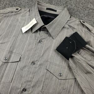 Banana Republic Dress Shirt Mens XL Striped Button Up Flip Cuff Western Gray NEW
